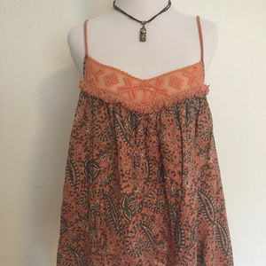 Anthro Paisley peach and gray spaghetti strap tank